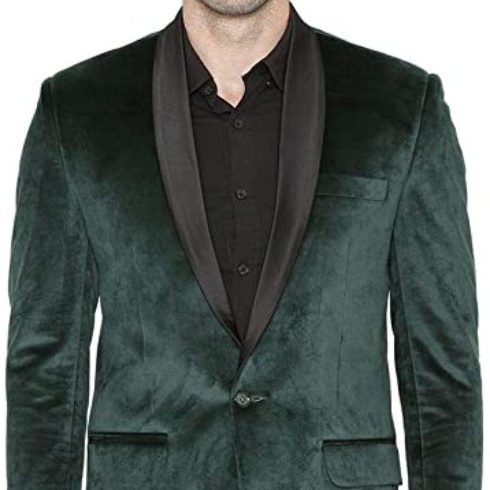 WINTAGE Men's Cotton Velvet Tuxedo Party Blazer : Green